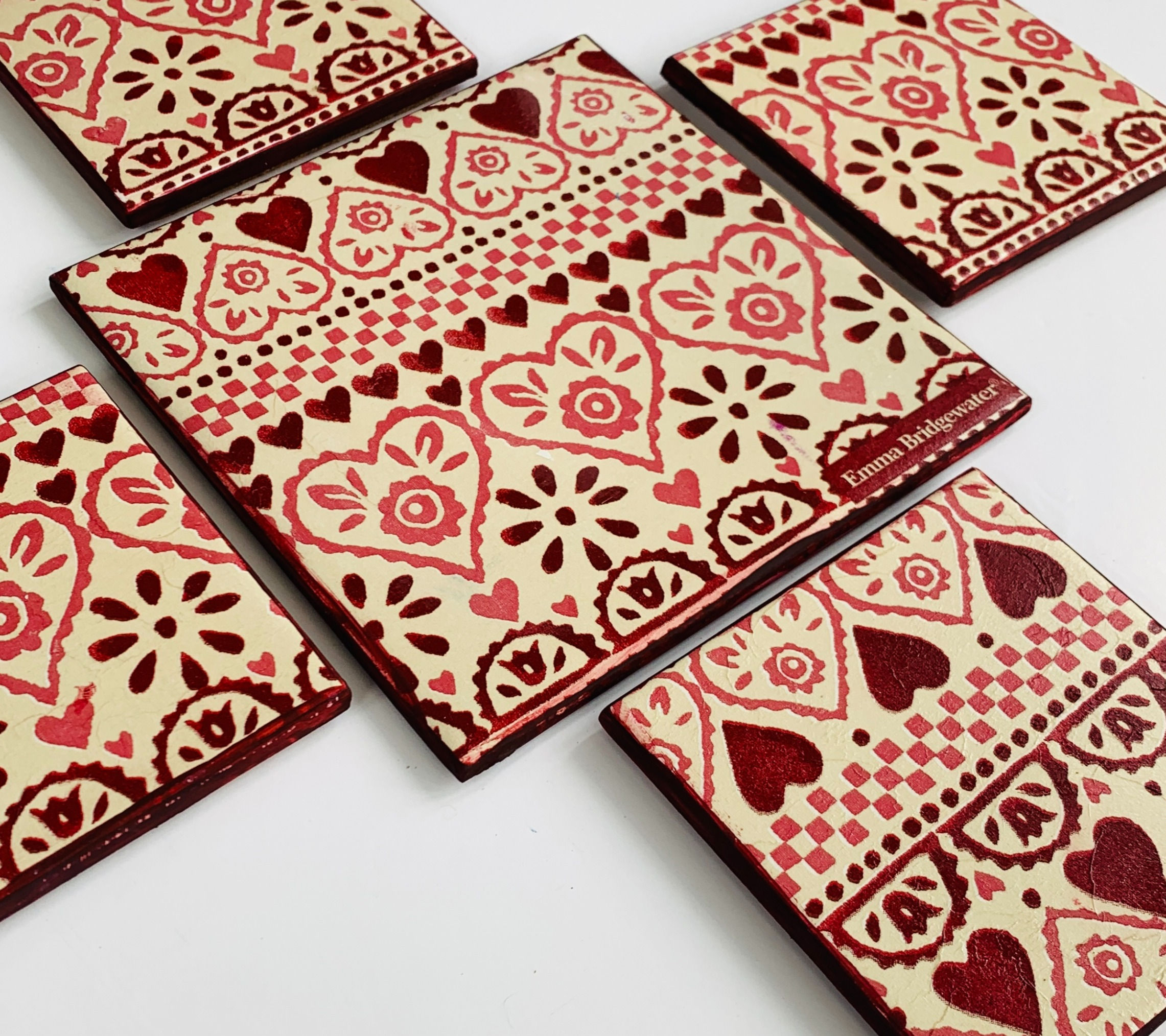 Emma Bridgewater Sampler Love Ceramic Coasters, Handmade Coaster Set