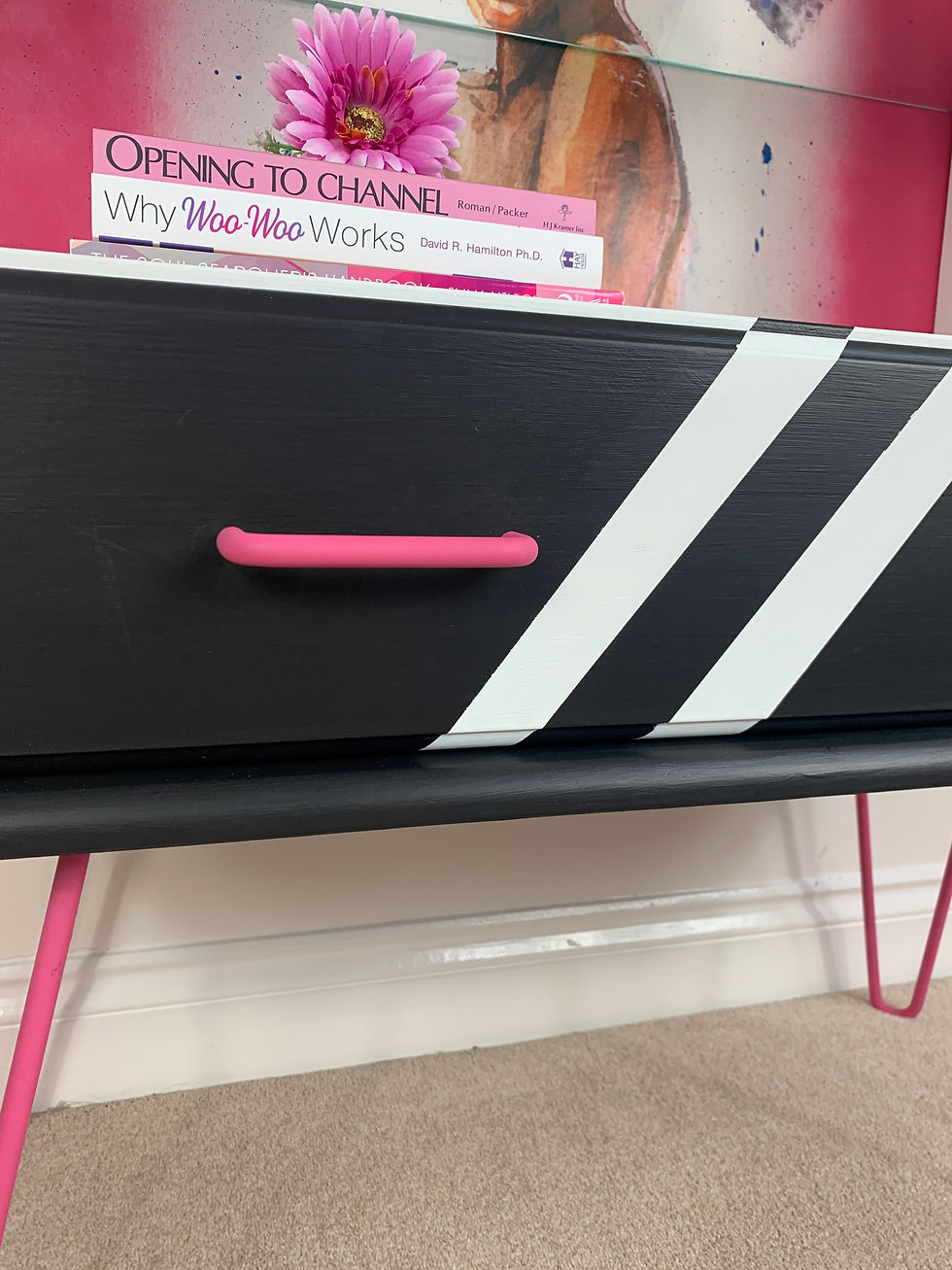 Thumbnail: Retro Display Cabinet hand painted in white pink and black drawer front