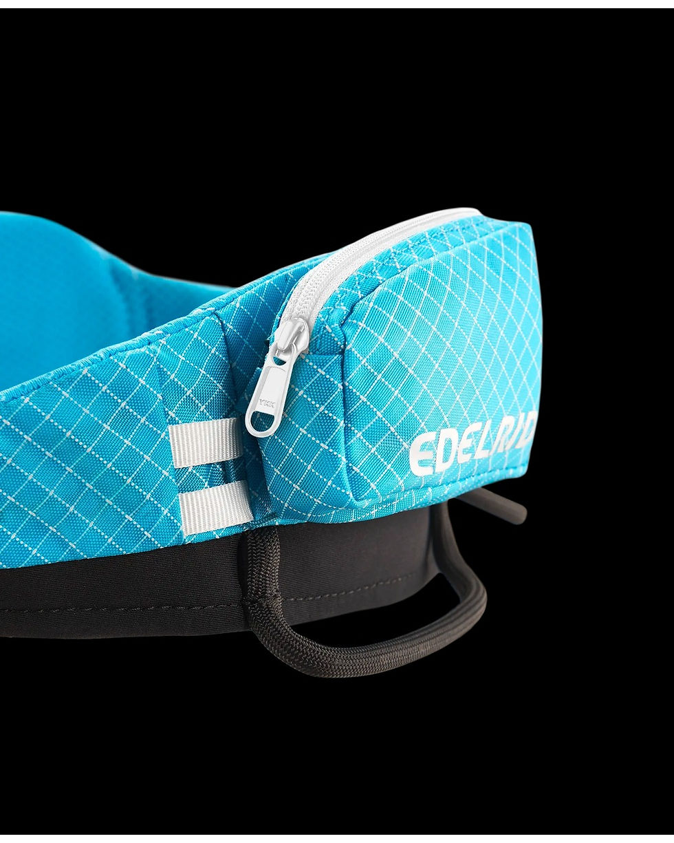 Edelrid HELIA harness in climbing use showing leg loop padding