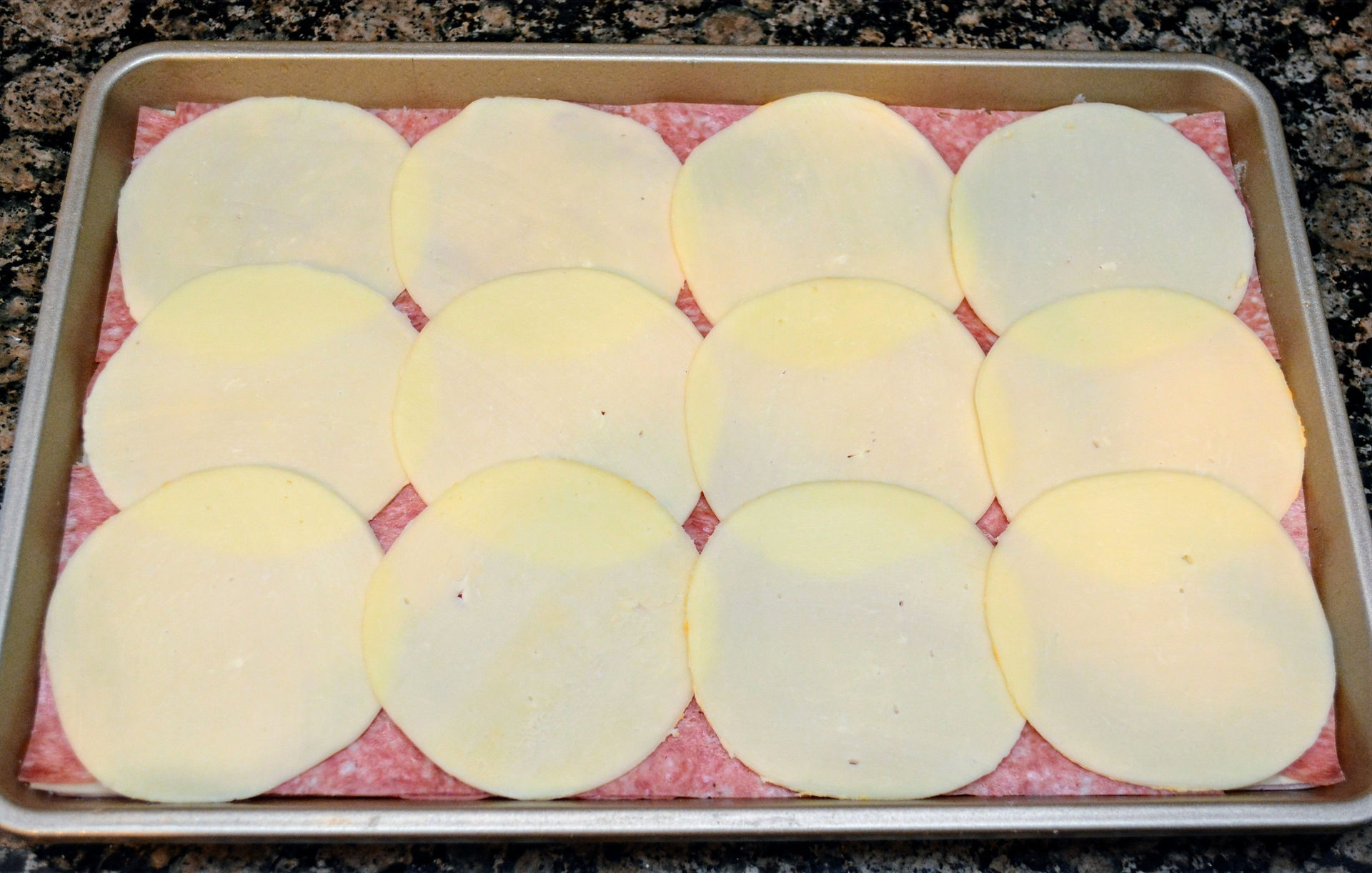 Provolone Cheese Layer for Italian Antipasto Squares