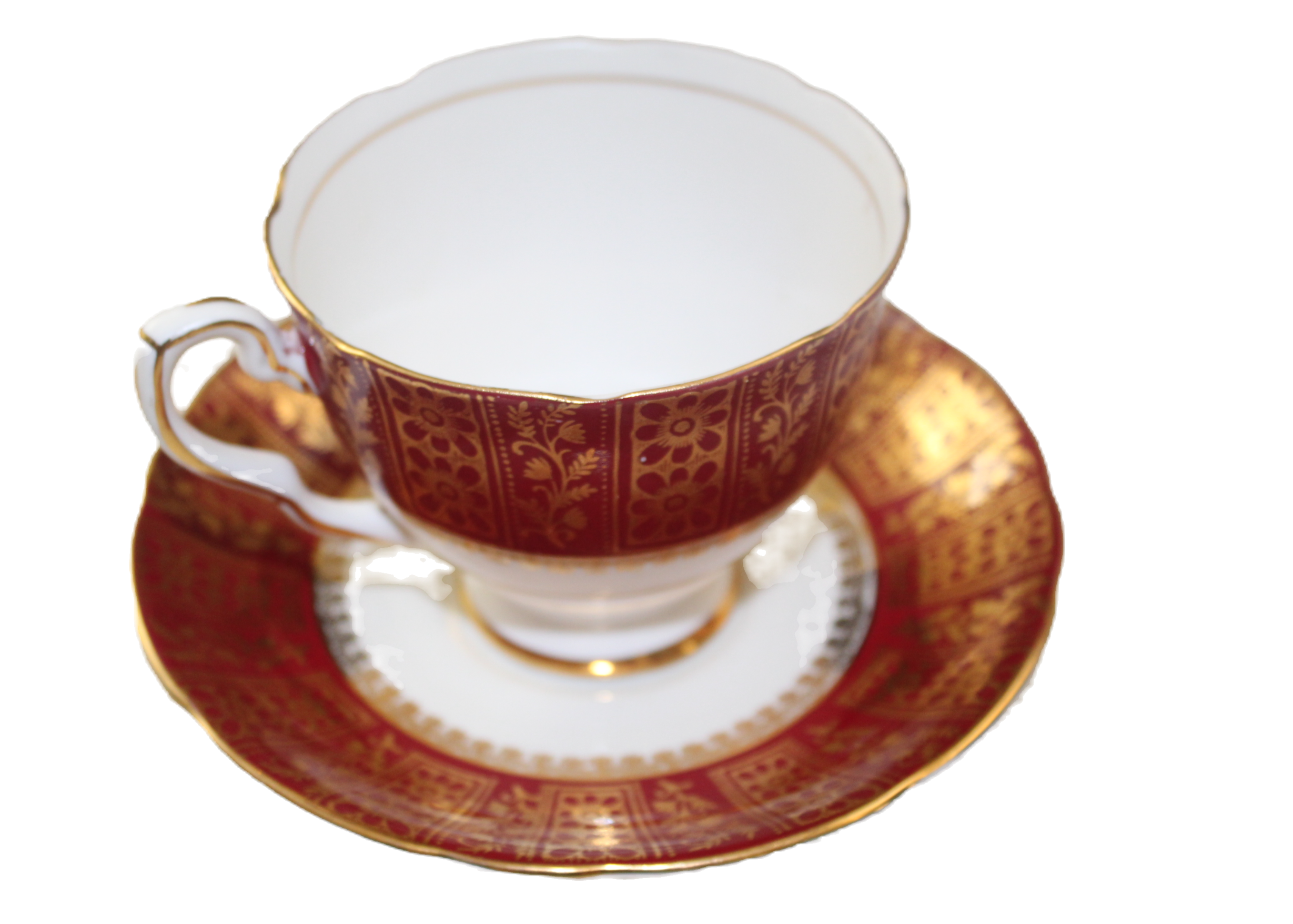 Exquisite Vintage Royal Stafford Burgundy Bone China Teacup and Saucer Set