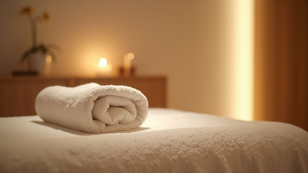 Close-up view of a serene spa treatment room with soft lighting