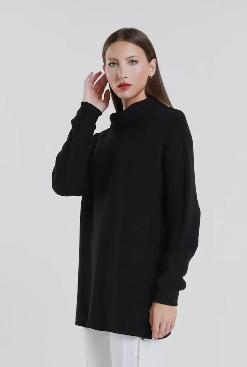 Jacqueline, Black Seriously Soft Cowl Neck Tunic Sweater