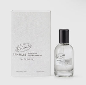 White perfume bottle and box, 'UpCircle' and 'Santelle Eau de Parfum'.