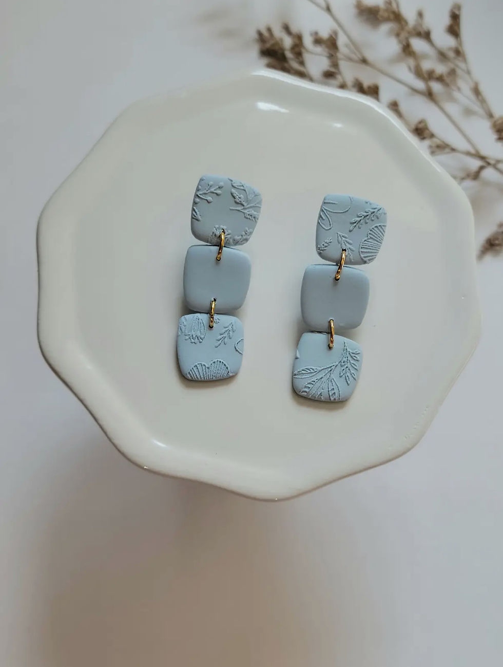 Thumbnail: The Triple Square Dangles (4 Colors) - Polymer Clay Earrings