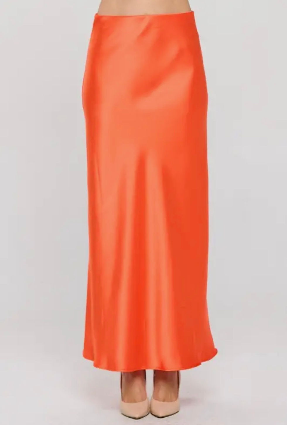 Thumbnail: Orange Satin Maxi Skirt, Made in the USA