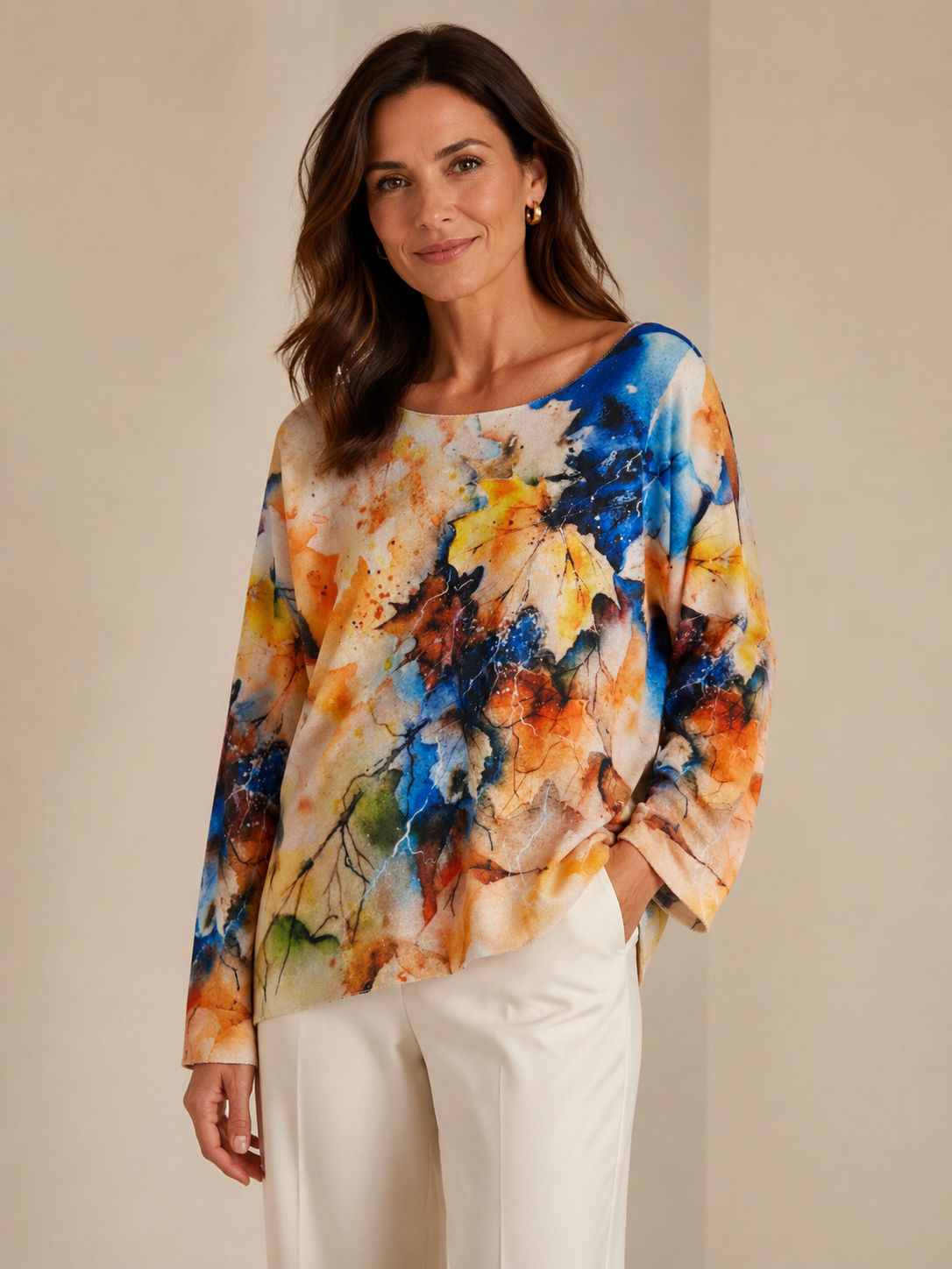 Cosy Fall Printed Sweater, One Size, Made in Italy