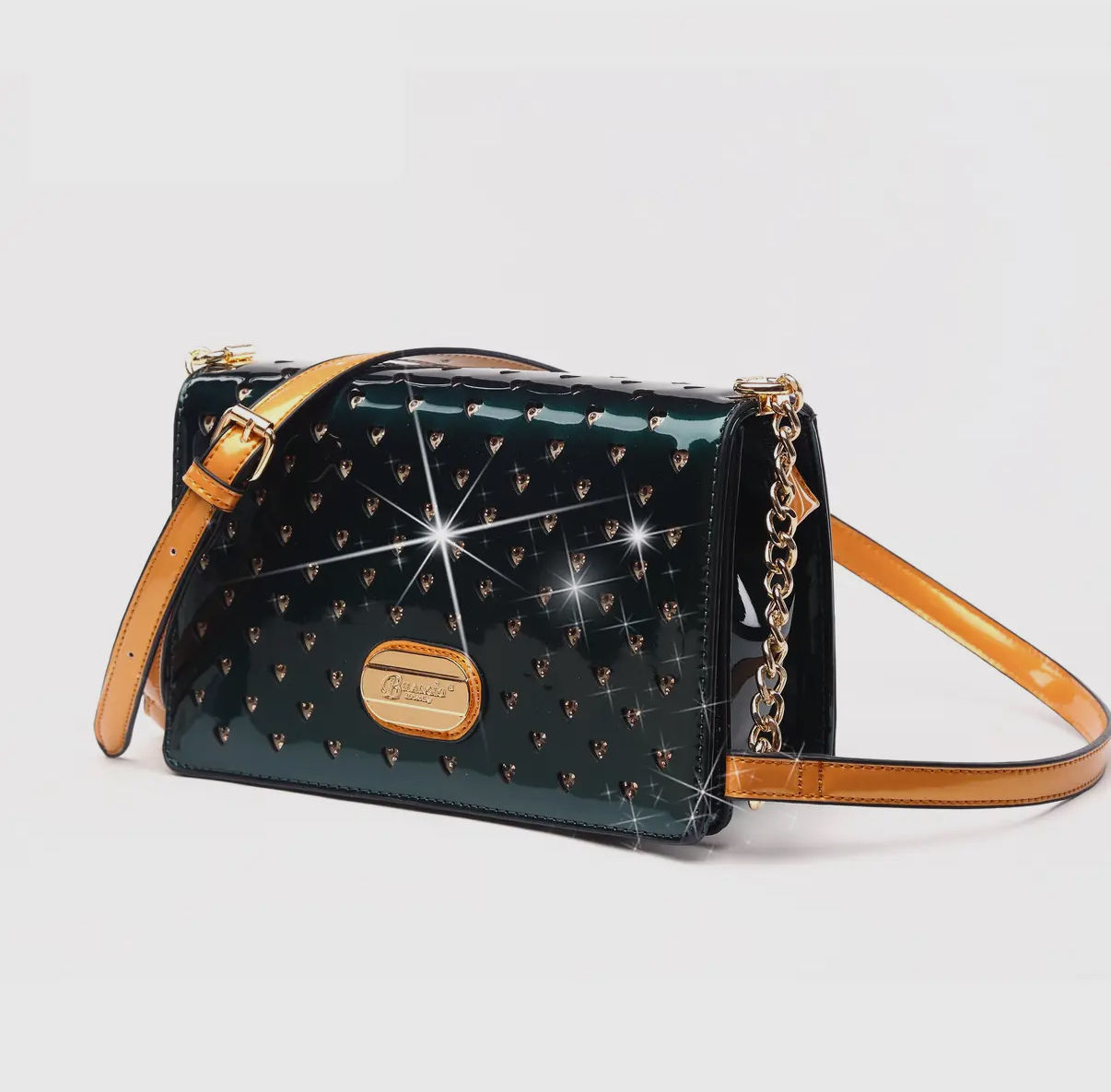 Brangio Italy Patent Leather Crossbody Bag Dark Green