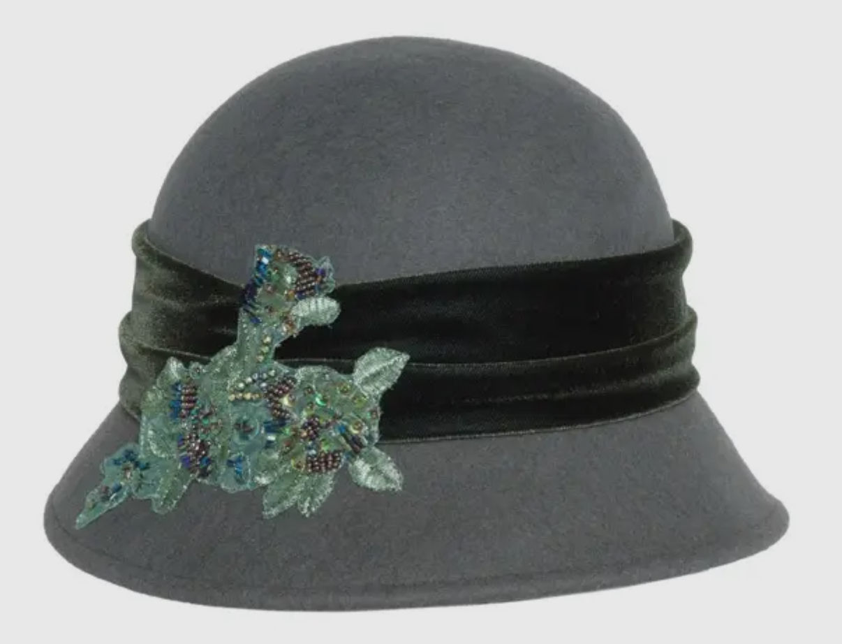 Green Vintage-Style Beaded Clouche from Tucan Hats - made in NYC