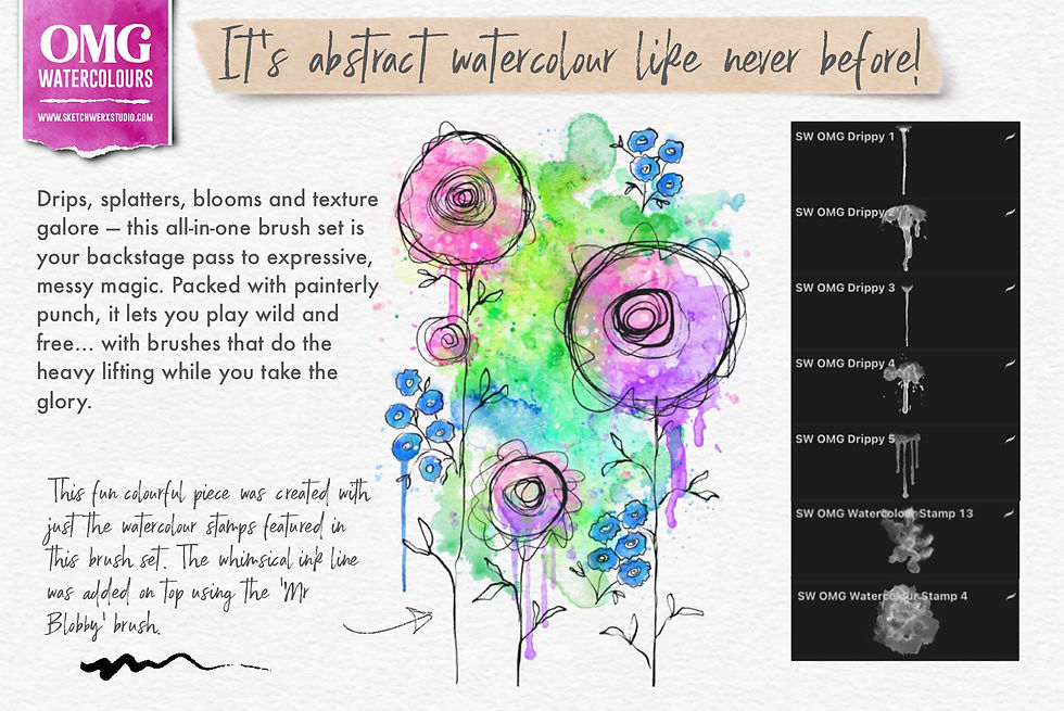Thumbnail: OMG Watercolours for Procreate -The Complete Brush & Texture Collection.
