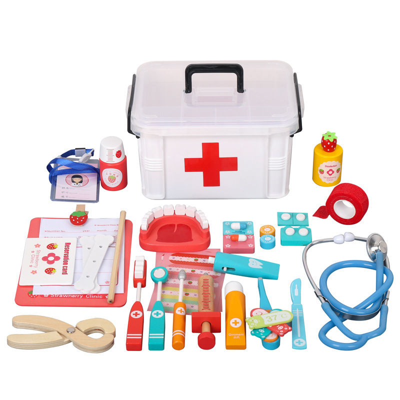 Thumbnail: Children's wooden simulation doctor nurse toy suit play house boy girl stethosco