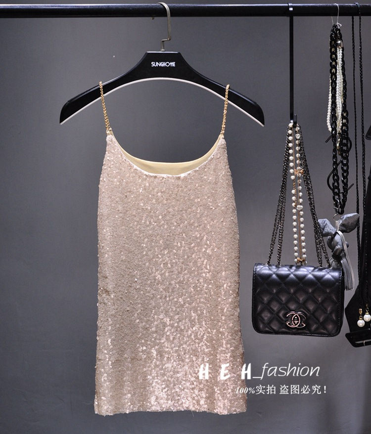 Miniatura: Spring 2020 New Metal Chain Sequin Camisole Vest with Slim-fit Foreign-style Bas