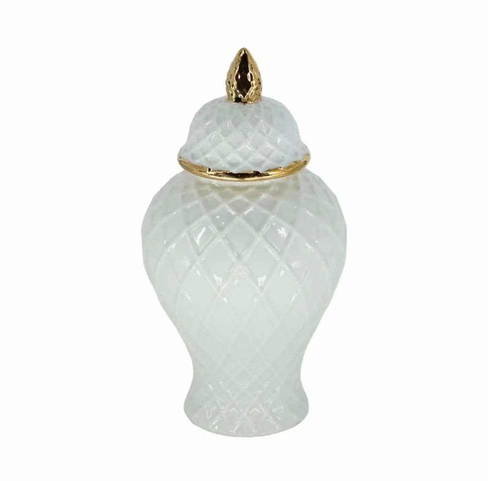 White and Gold Ginger Jar with Rope Detail