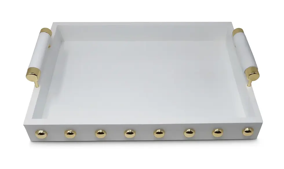 Thumbnail: White Studded Decorative Tray with Handle