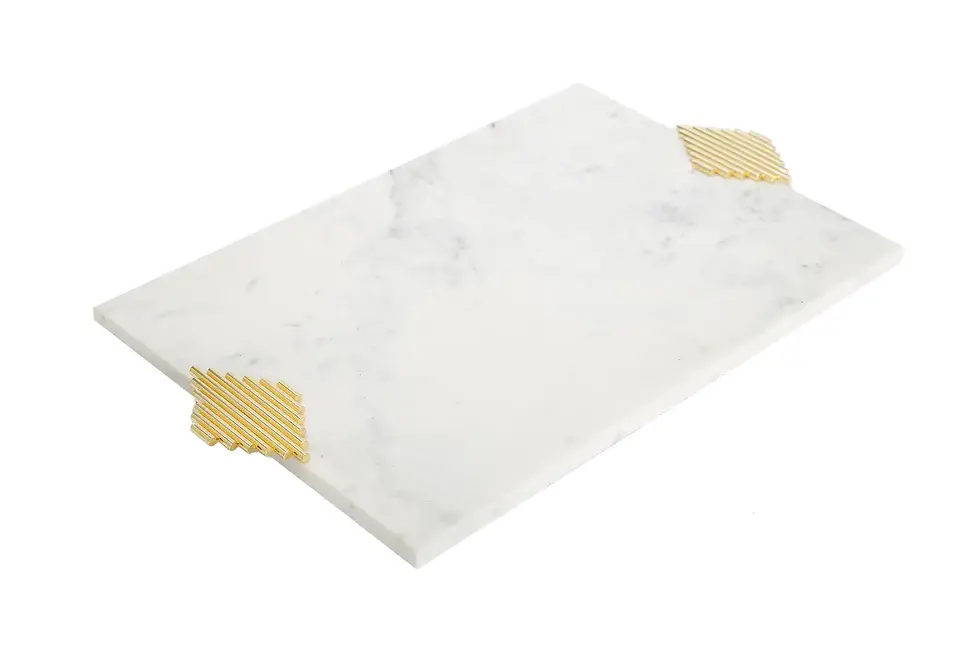 Marble Challah Tray w/ Gold Symmetrical Design