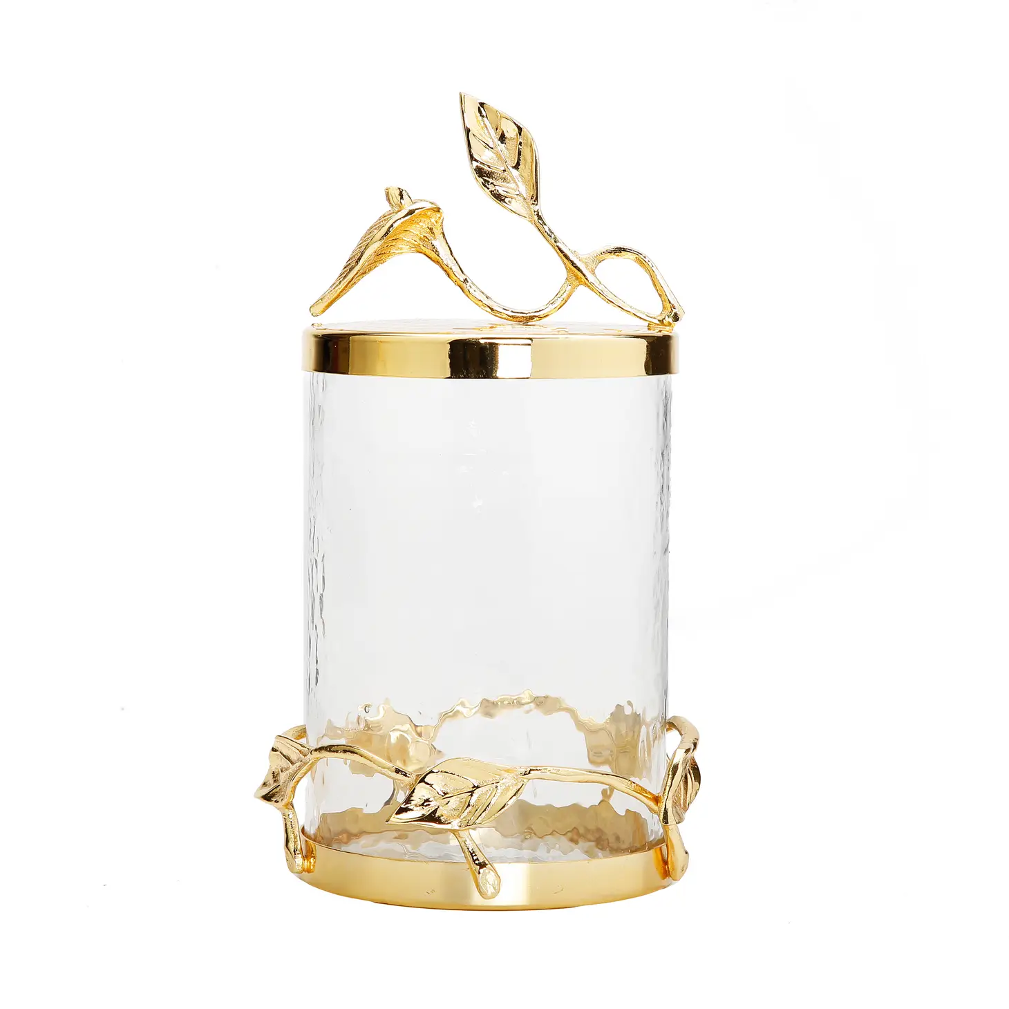 Hammered Glass Canister w/ Gold Leaf Lid (3 Sizes) DarlingDiamondDecor
