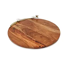 Wood Charcuterie Board with White Lotus Design