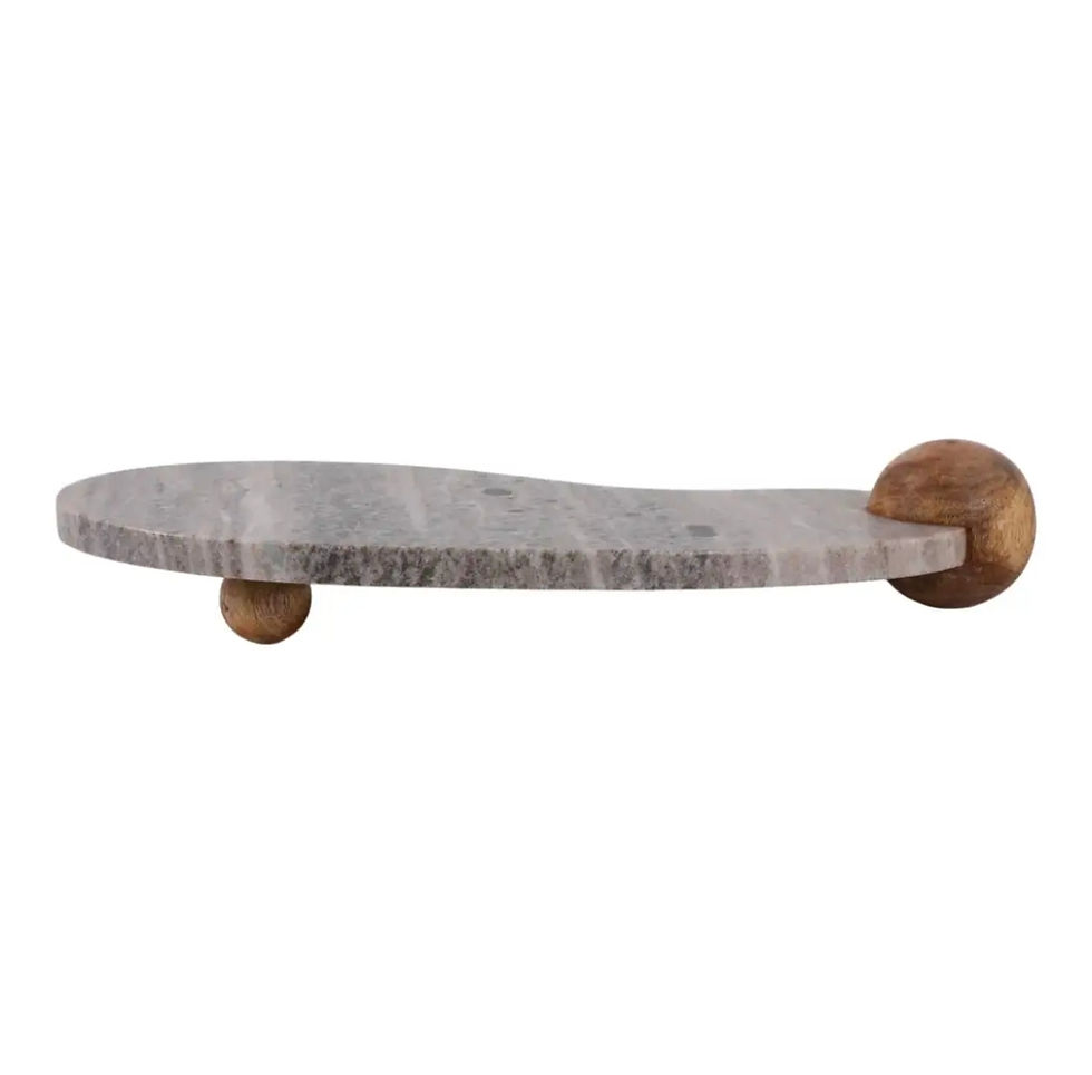 Thumbnail: Grey Marble Curvy Decorative Tray on Wood Ball Feet