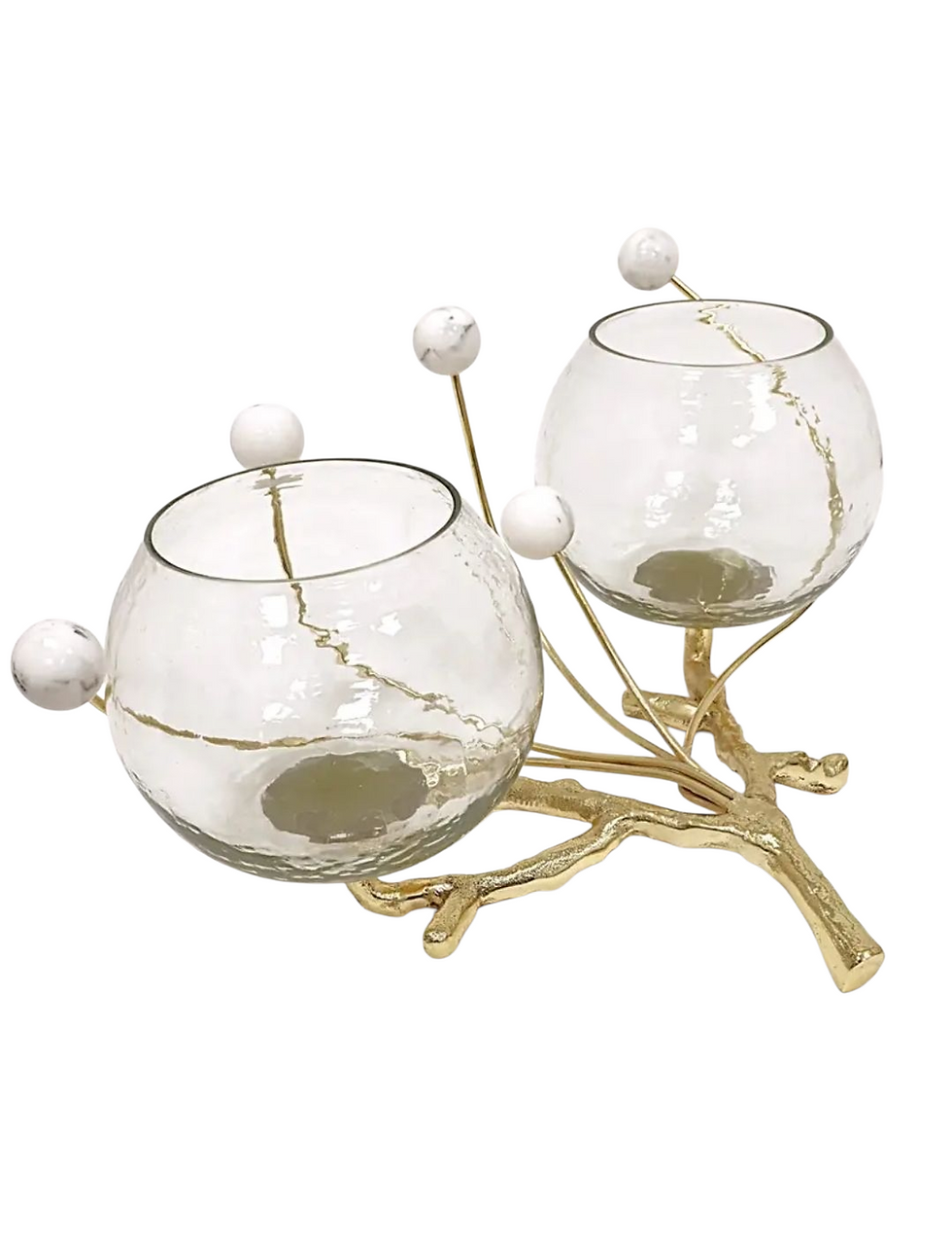 2 Bowl Branch Centerpiece with Marble Ball Detail