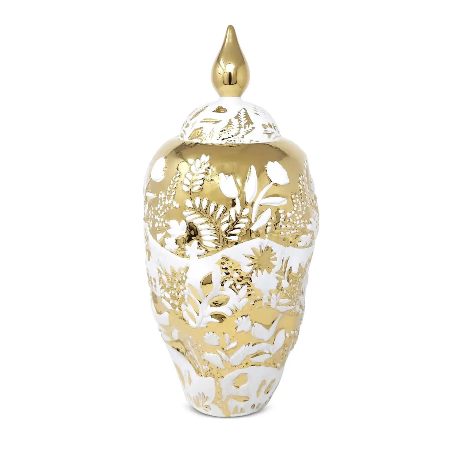 Ornate White & Gold Ginger Jar (2 Sizes) DarlingDiamondDecor