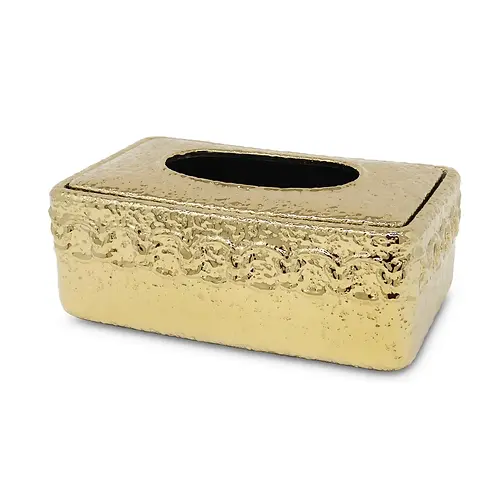 Gold Hammered Tissue Box Cover w/ Gold Chain Details