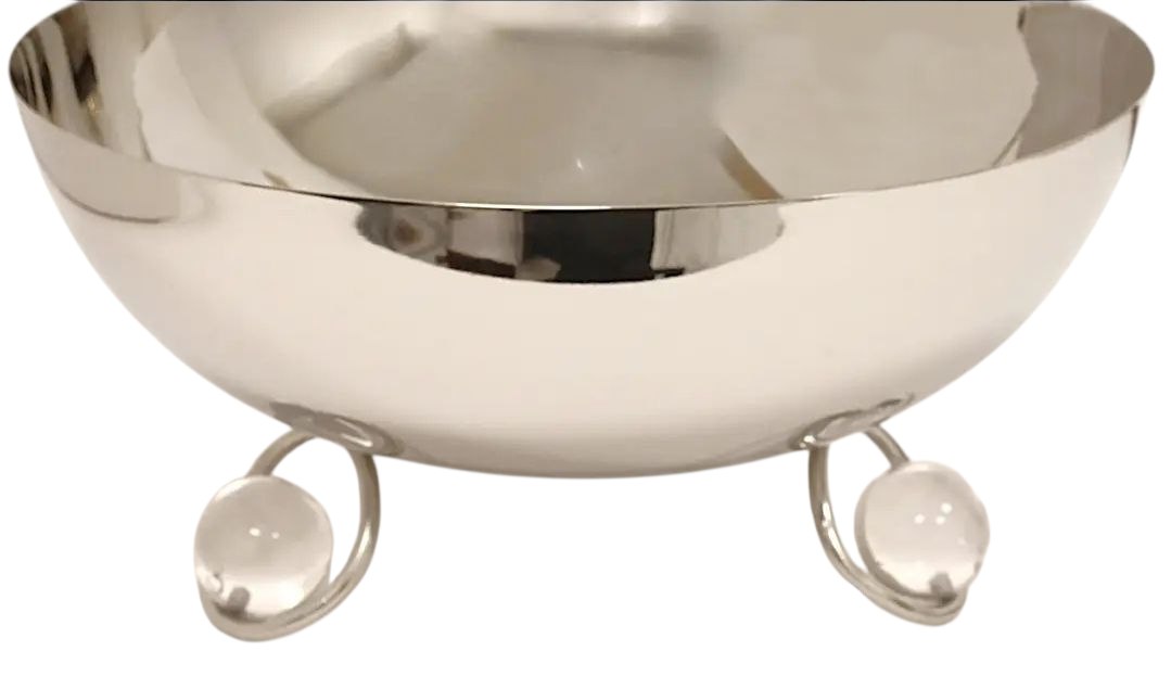 Large Silver Salad Bowl with Clear Ball Detail