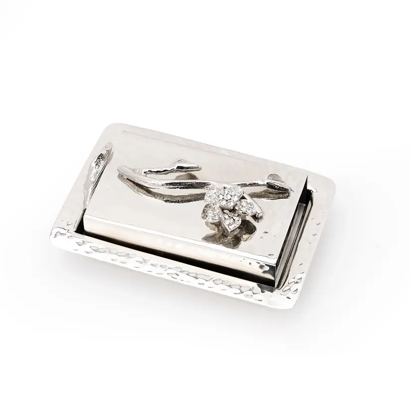 Silver Match Holder with Bling Flower Design