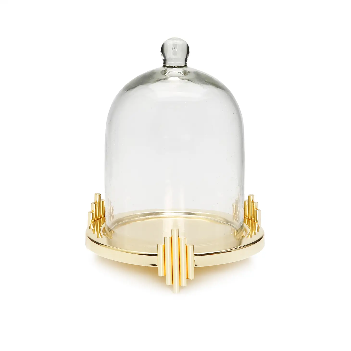 Glass Dome Candle Holder w/ Gold Symmetrical Design DarlingDiamondDecor