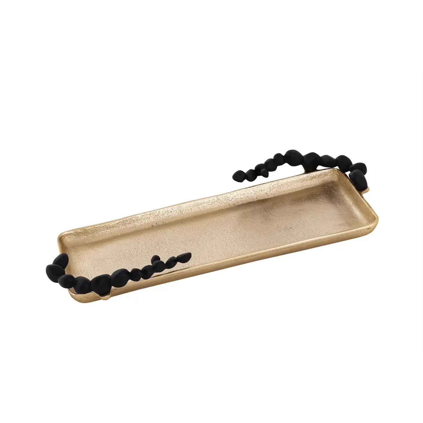 Gold Rectangular Tray with Black Pebble Design