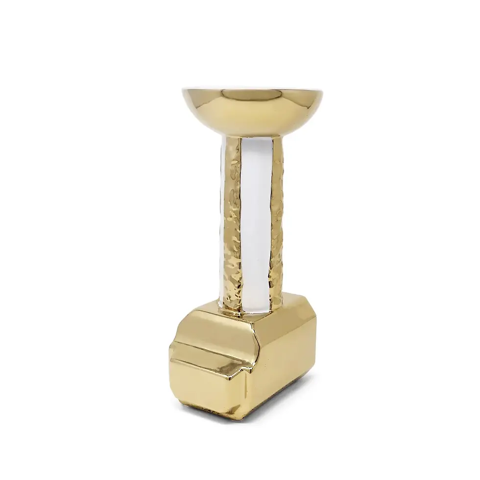 Gold and White Candleholder with Hammered Detail