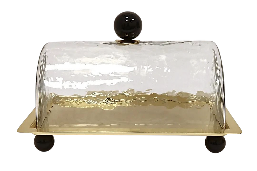Thumbnail: Gold Rectangular Cake Dome with Black Ball Detail