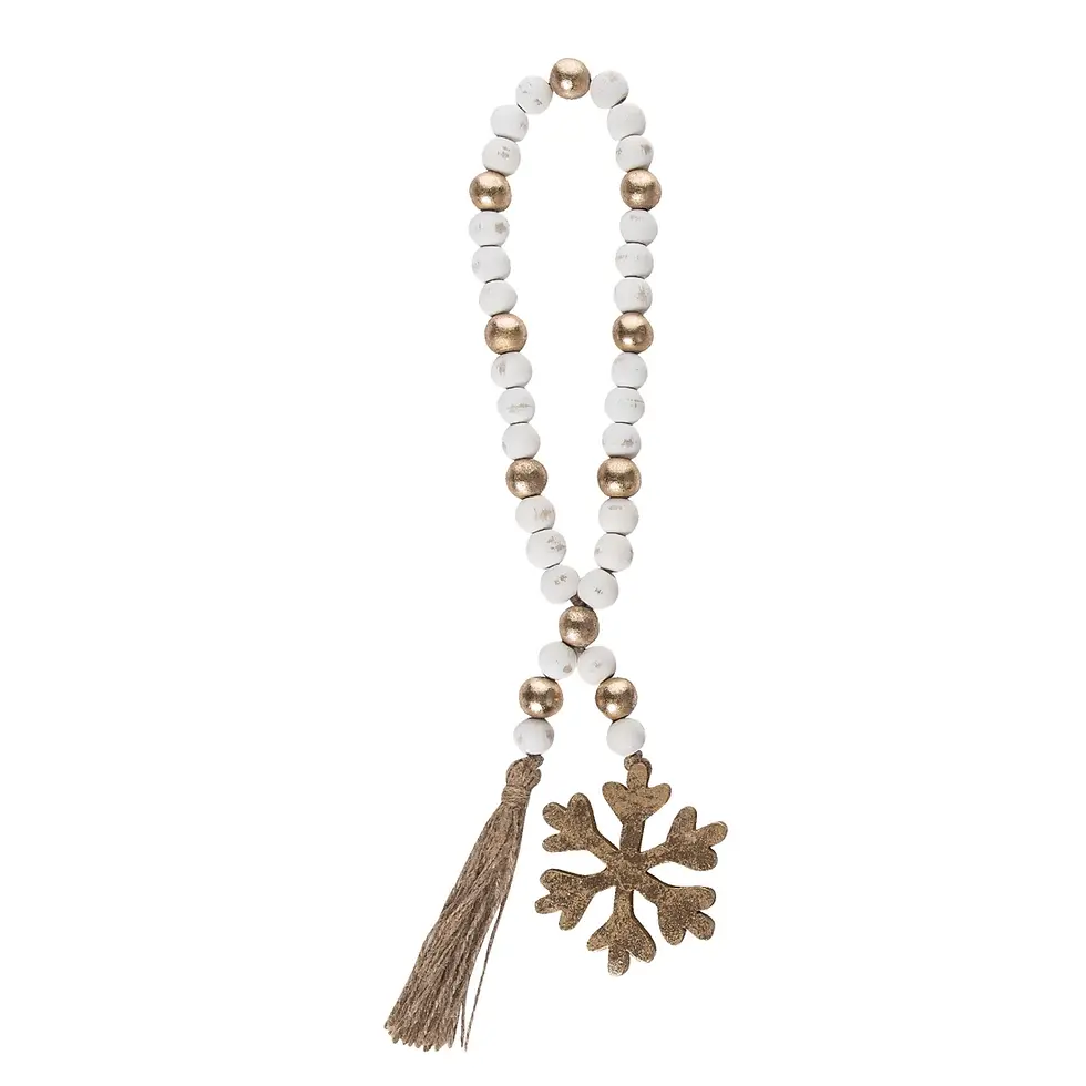 White & Gold Beaded Garland w/ Wooden Snowflake