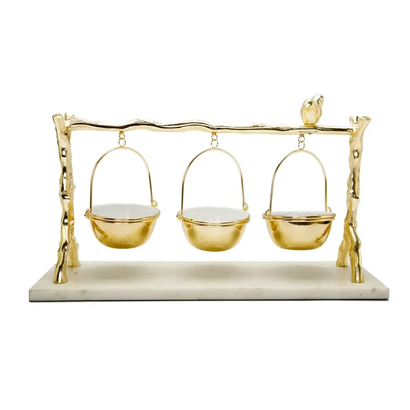 Gold Branch Marble Serving Tray with Bird