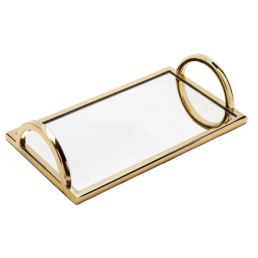 Rectangular Mirror Tray w/ Gold Handles