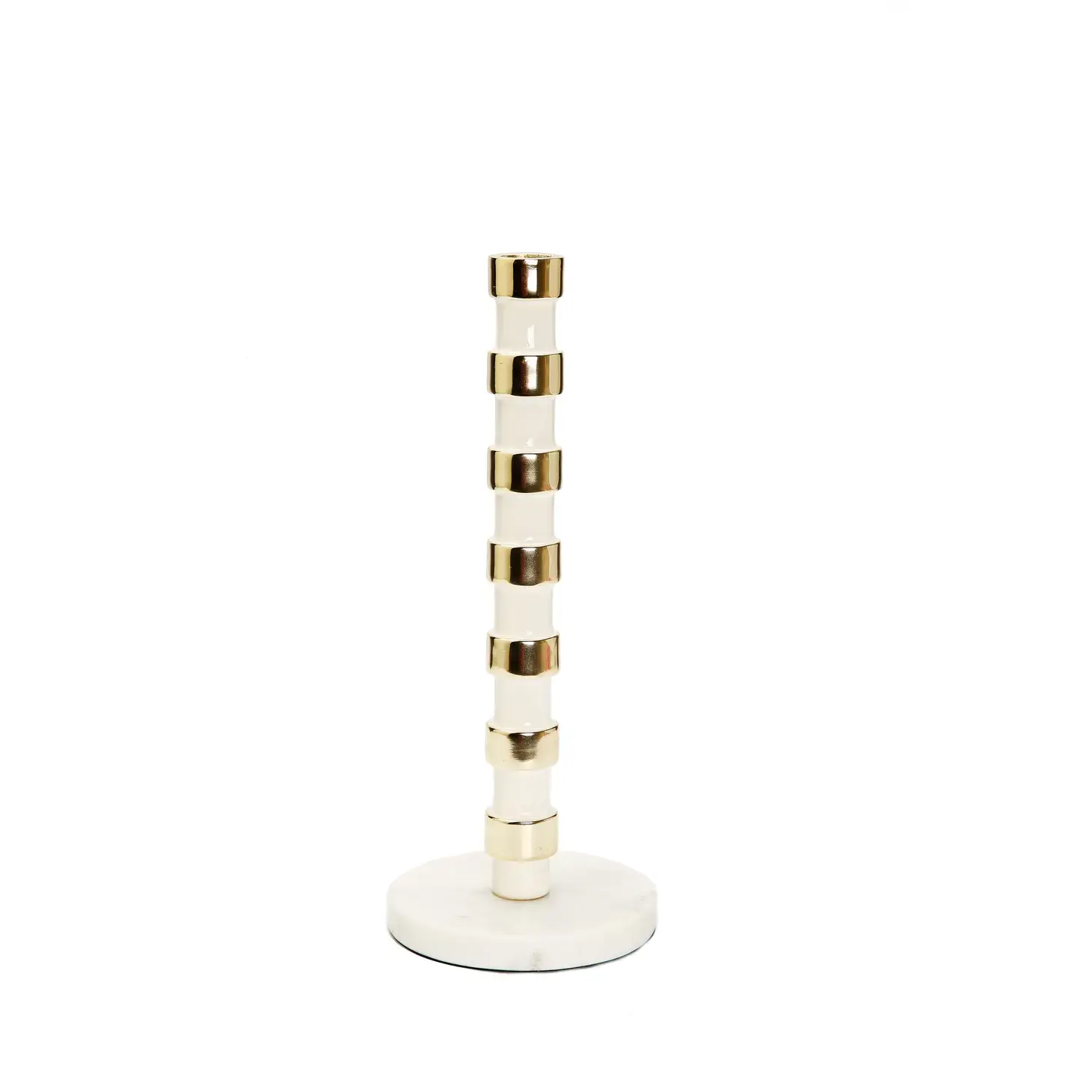 White & Gold Taper Candle Holder on Marble Base