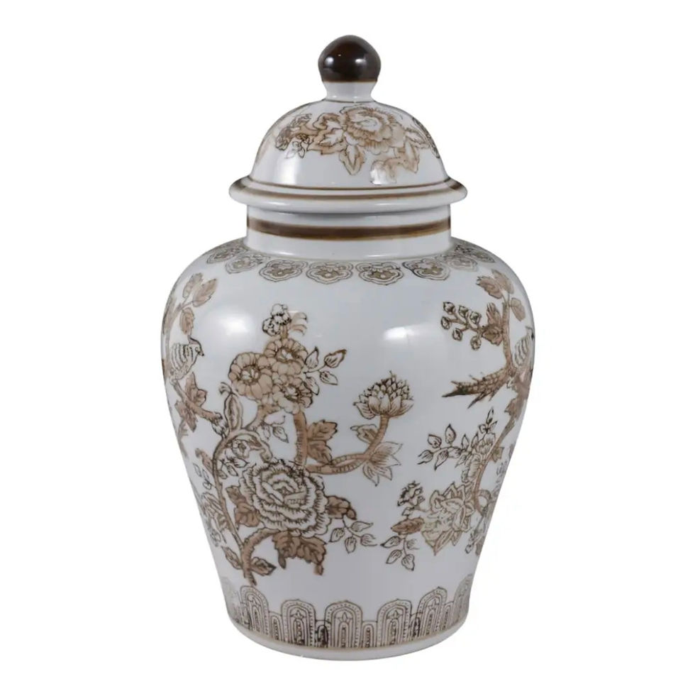 Brown and White Ginger Jar with Chinoiserie Bird