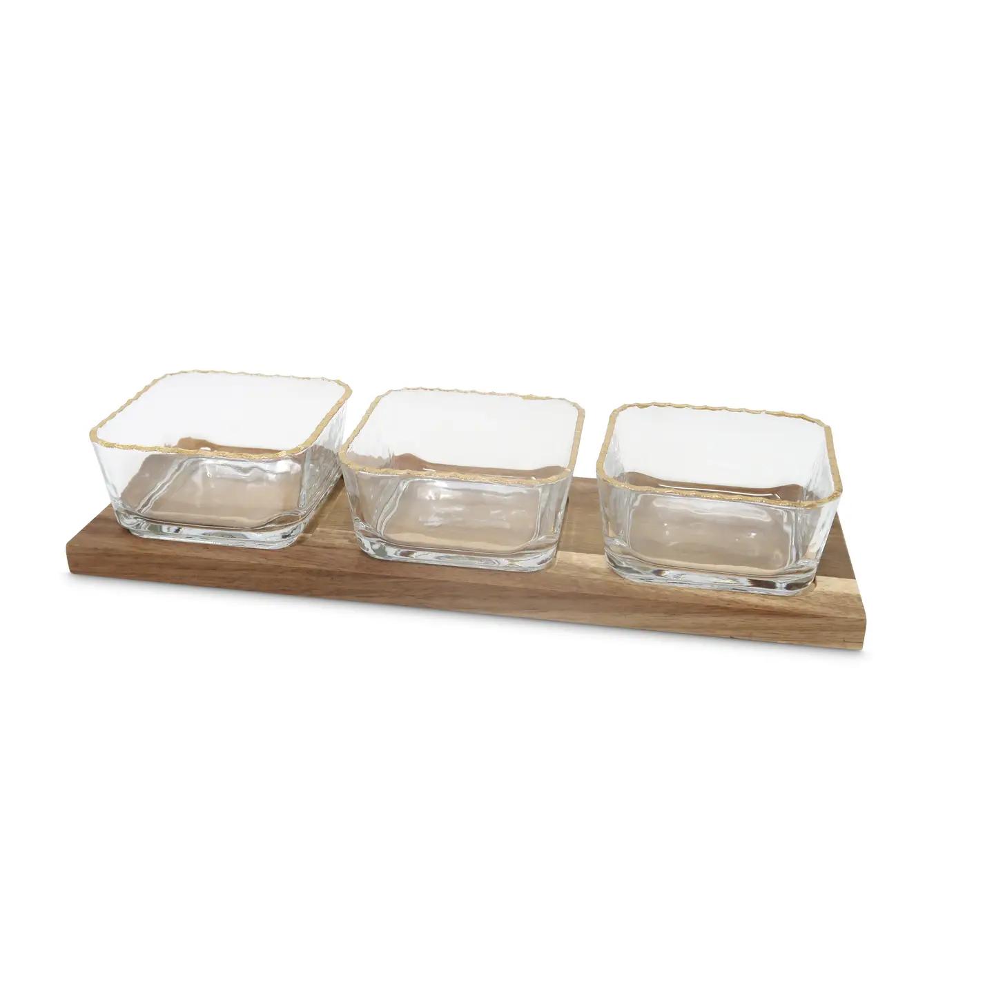 3 Bowl Relish Dish w/ Wooden Base | DarlingDiamondDecor