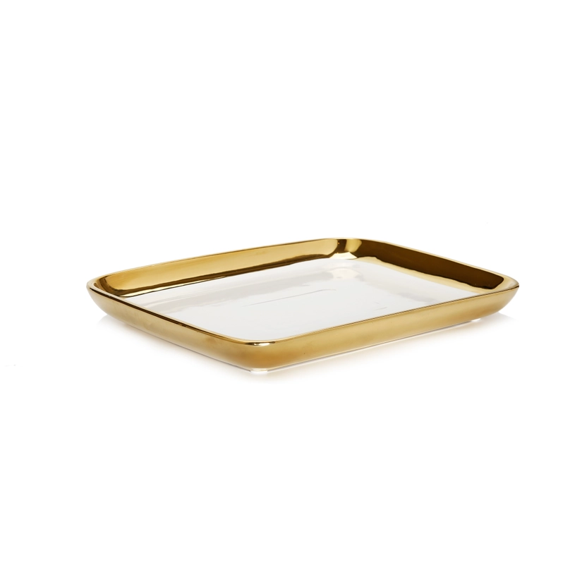 White Oblong Tray w/ Gold Edge
