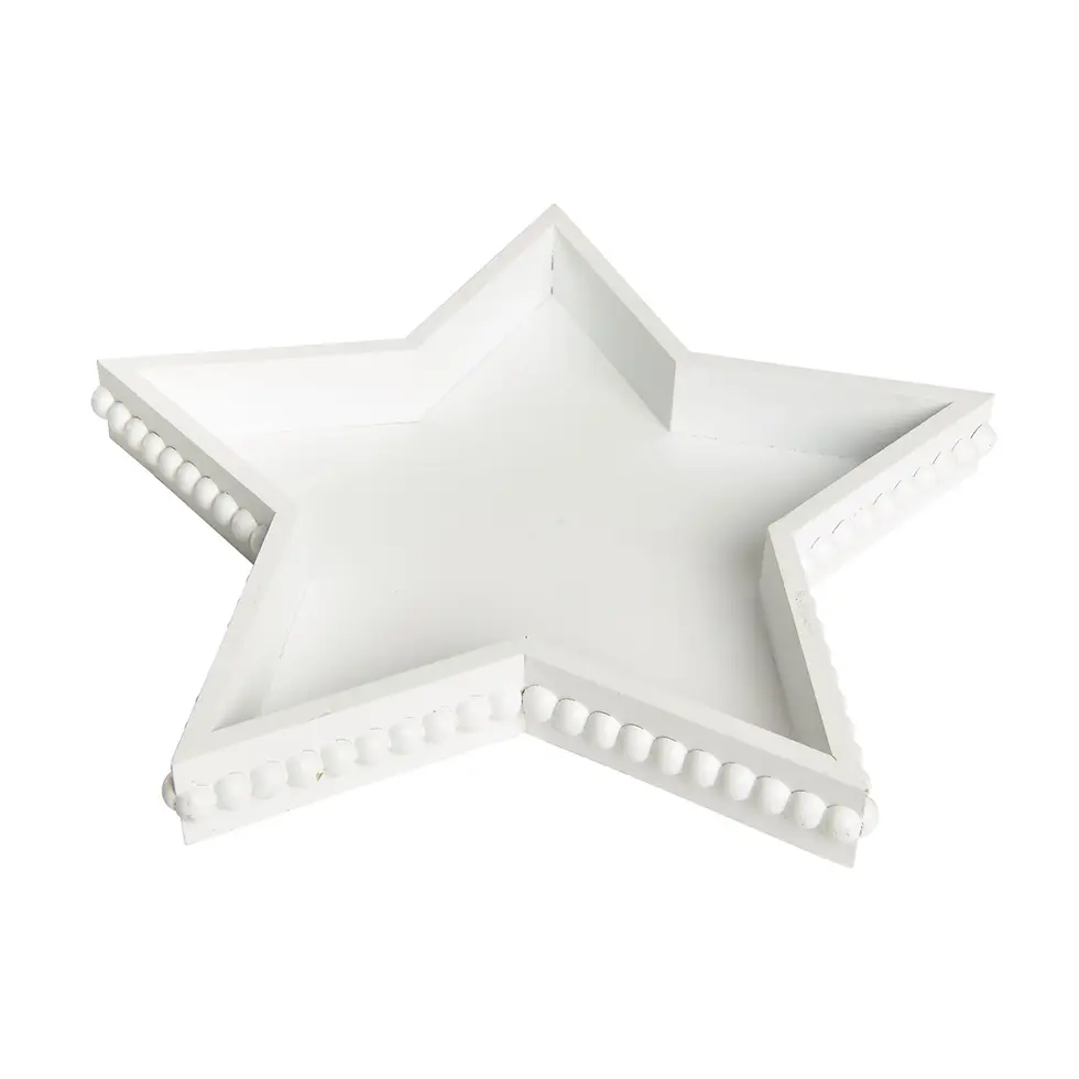 White Wooden Star Shaped Tray w/ Beaded Details