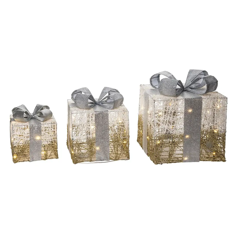 Gold & White Glitter Gift Boxes w/ Bow (Set of 3)