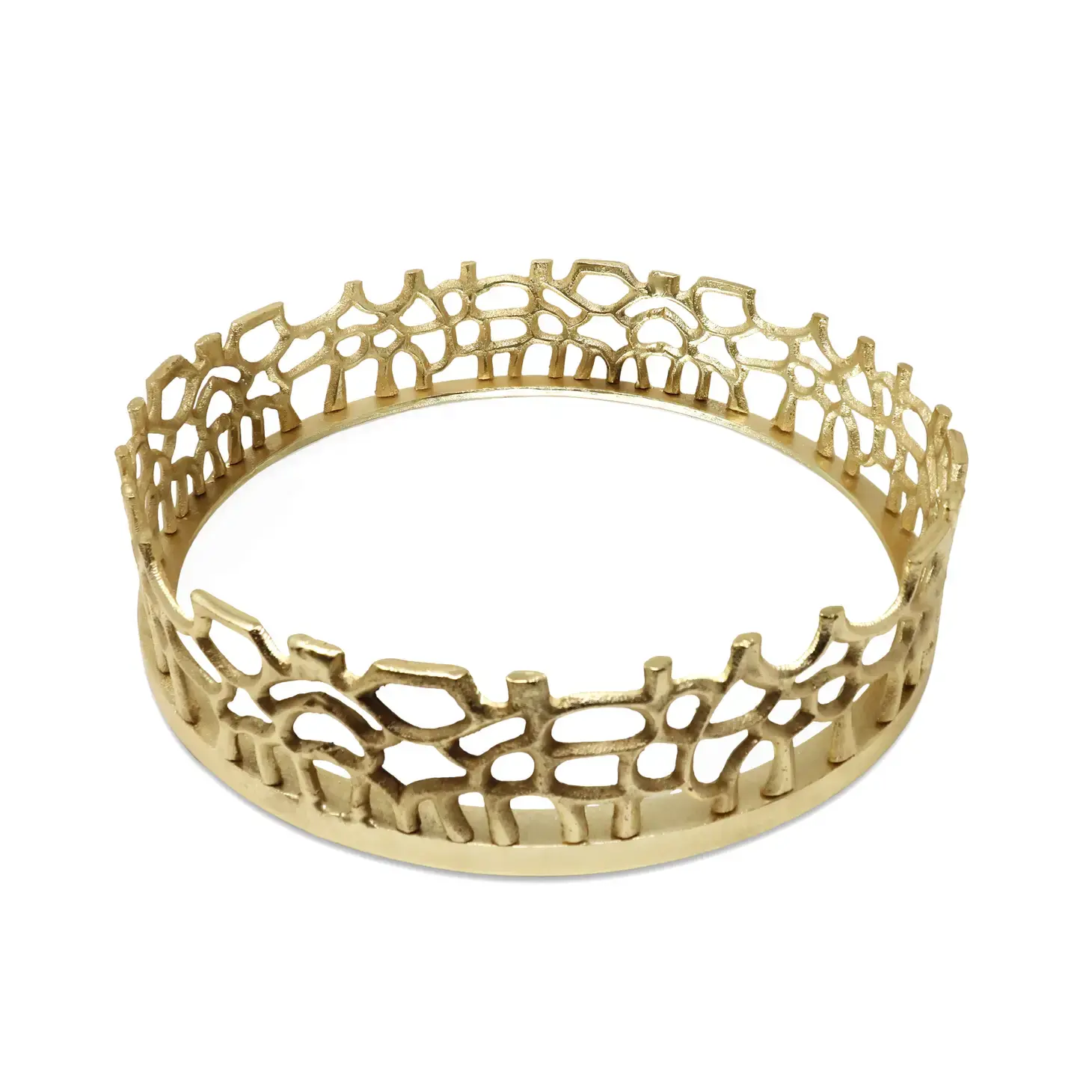 Round Gold Mirror Tray w/ Lace Design