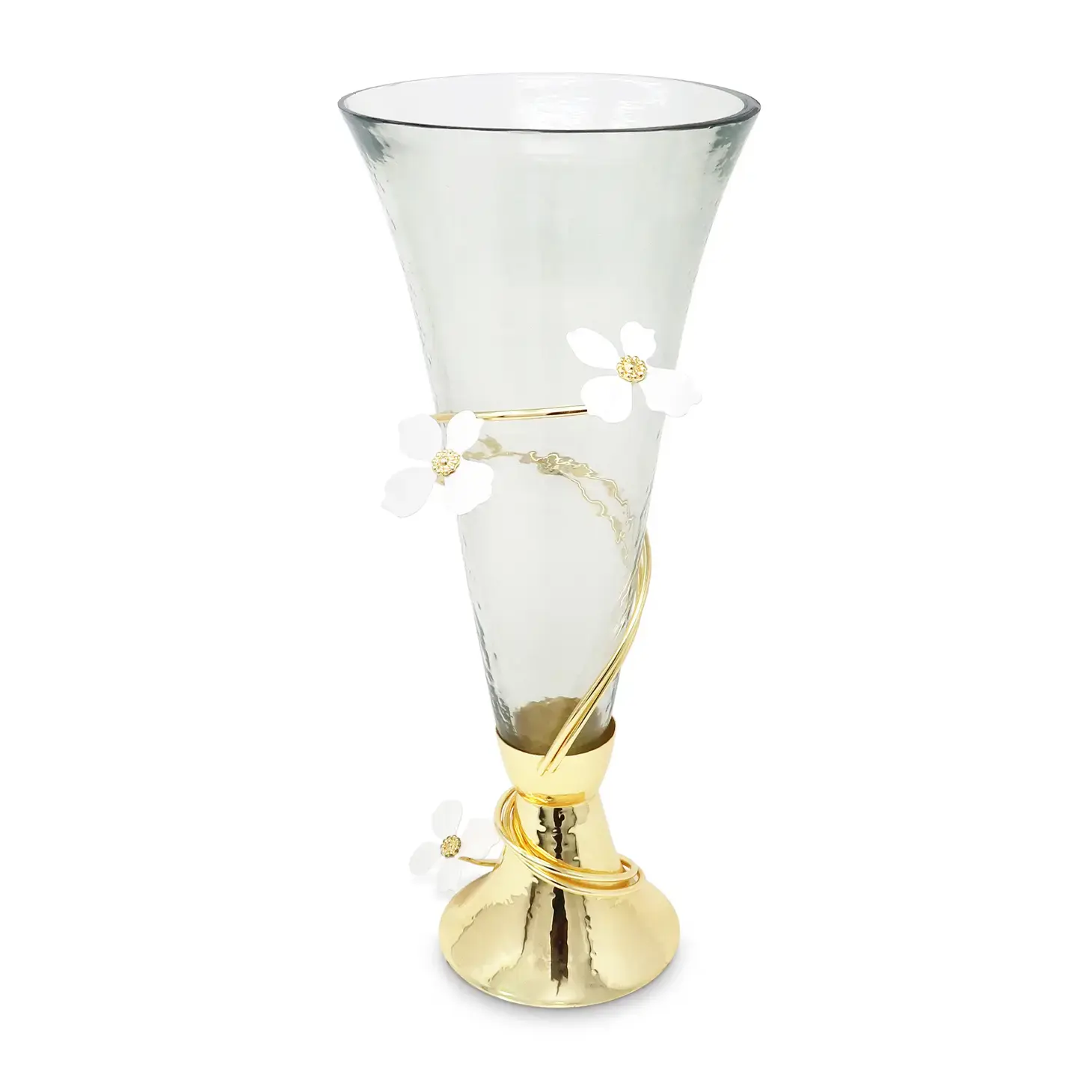 Glass Vase on Gold Pedestal w/ Jewel Flower Design
