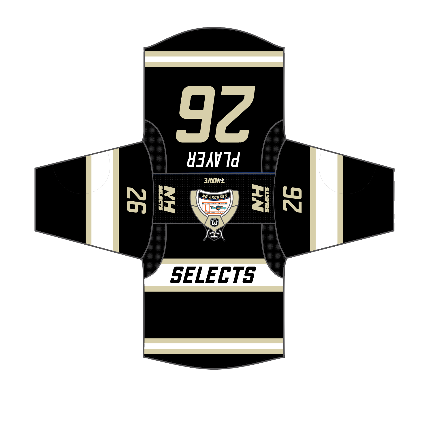 NH Selects black home hockey jersey
