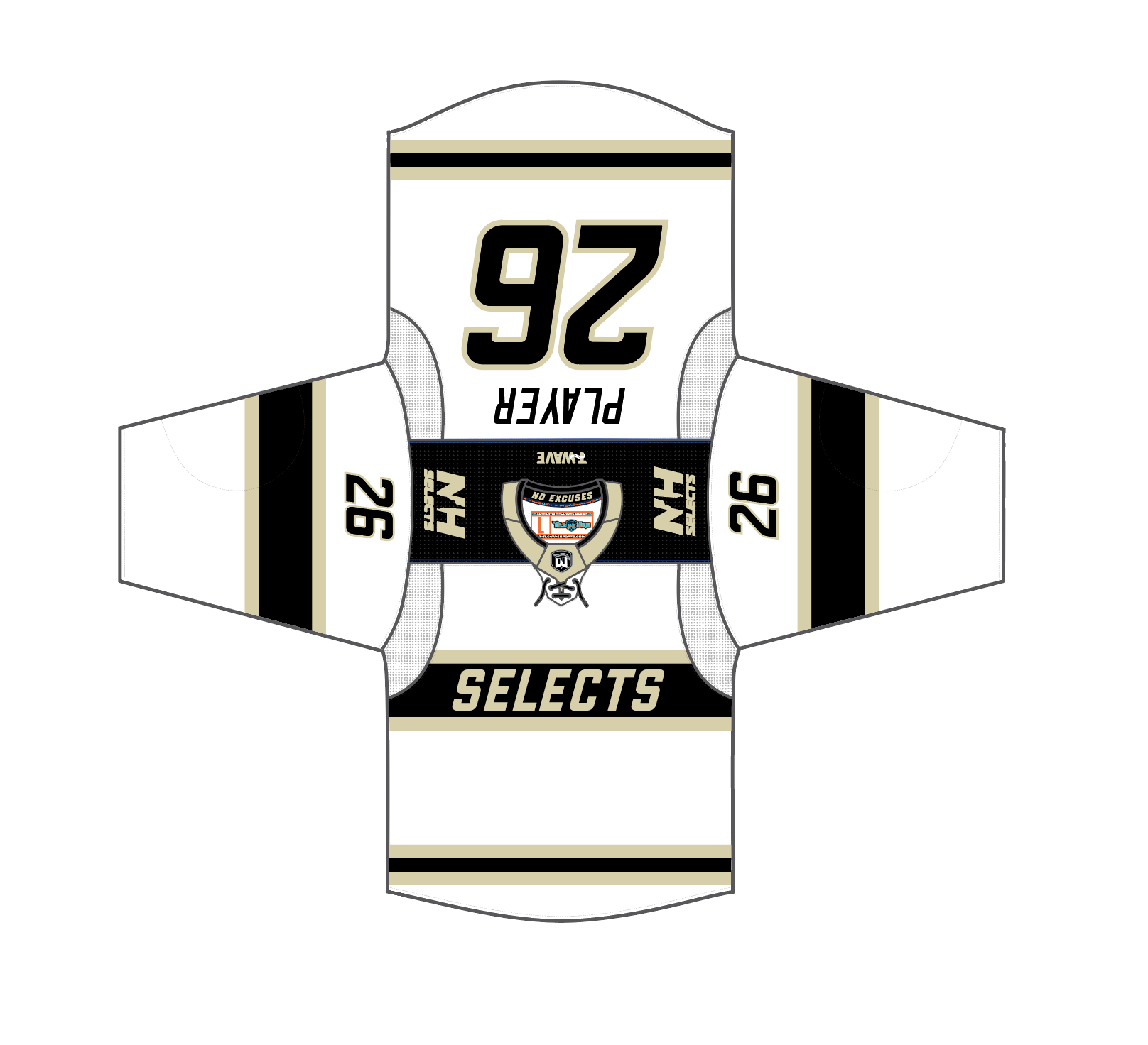 NH Selects white away hockey jersey