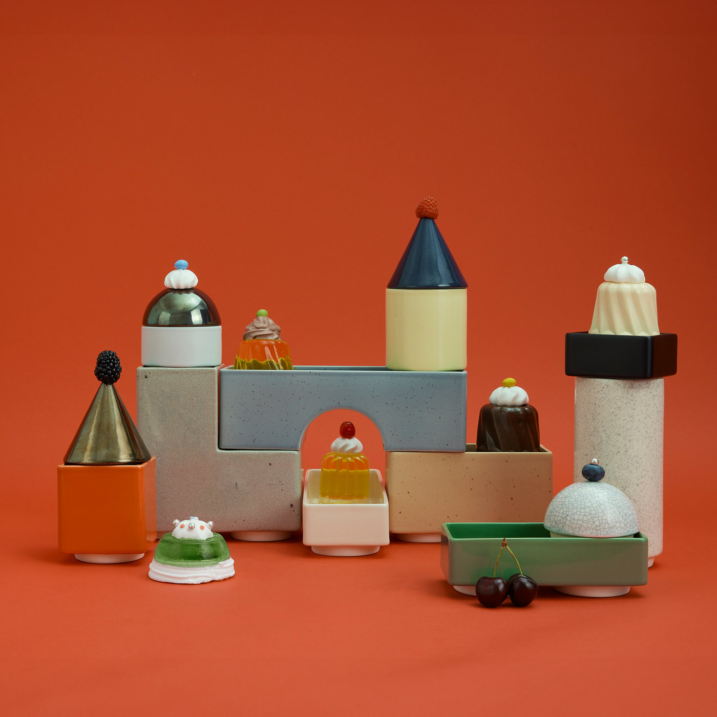 KNSTRKT set of 14 stackable ceramic pieces by STUDIO BERG