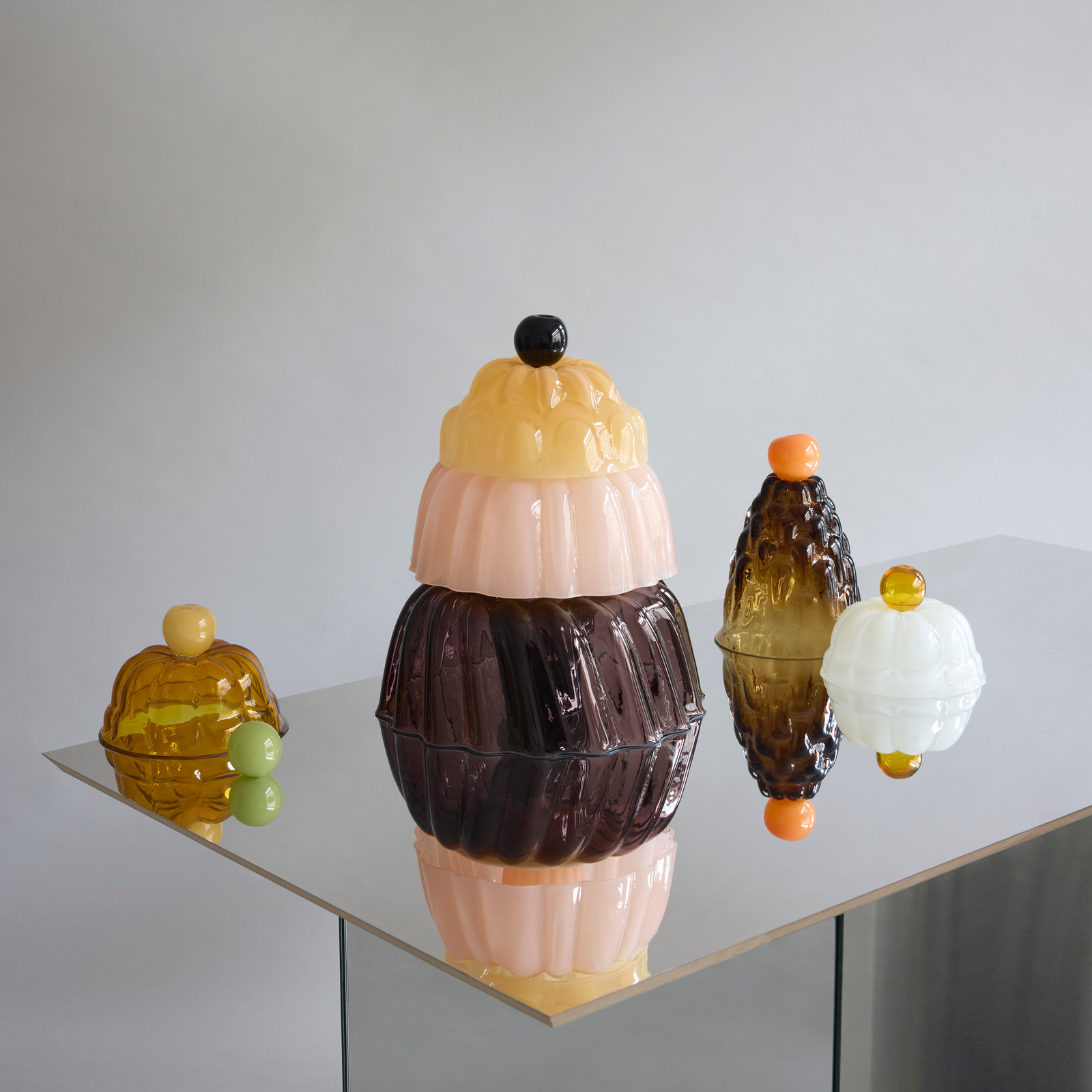 JELLO glass cloches by STUDIO BERG in creamy and fruity colours