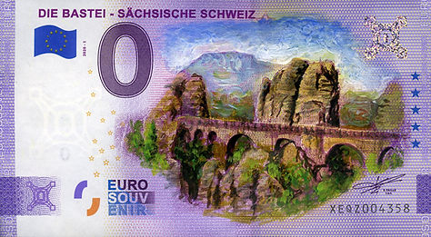 Null-Euro-Souvenirschein, Sächs. Schweiz, Bastei (bemalt)