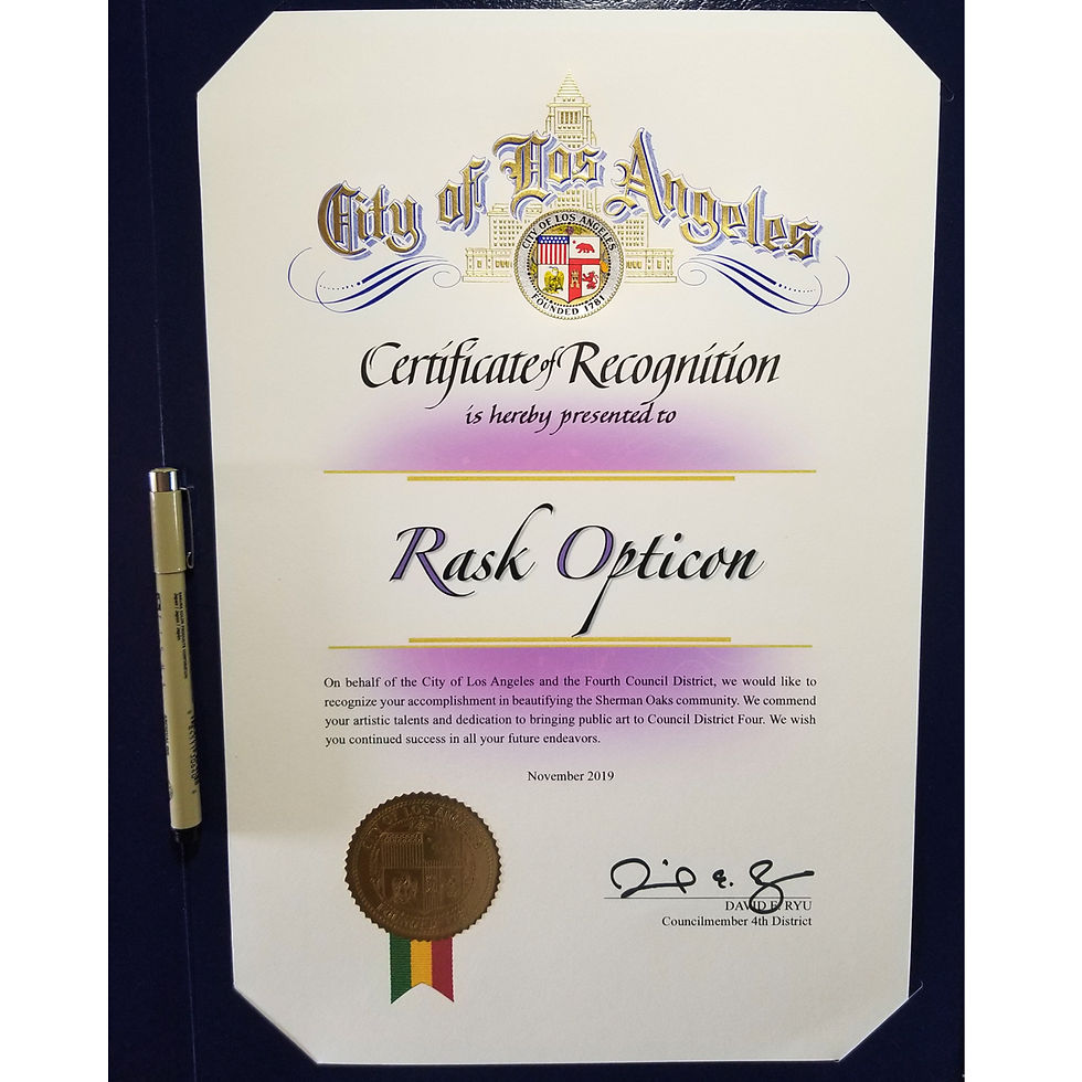 Certificate of Recognition from Los Ange