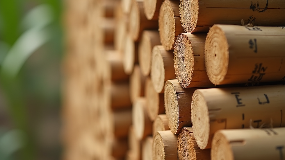 Close-up view of bamboo face rounds stacked neatly