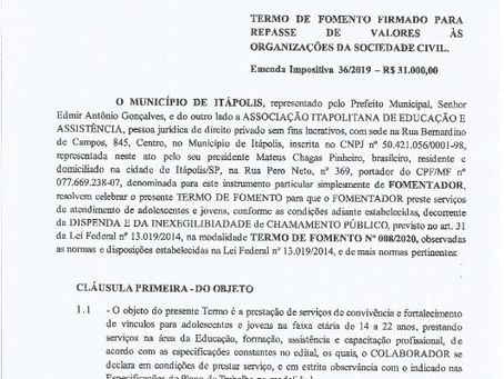 Termo de Fomento 08/2020 - Emenda Impositiva